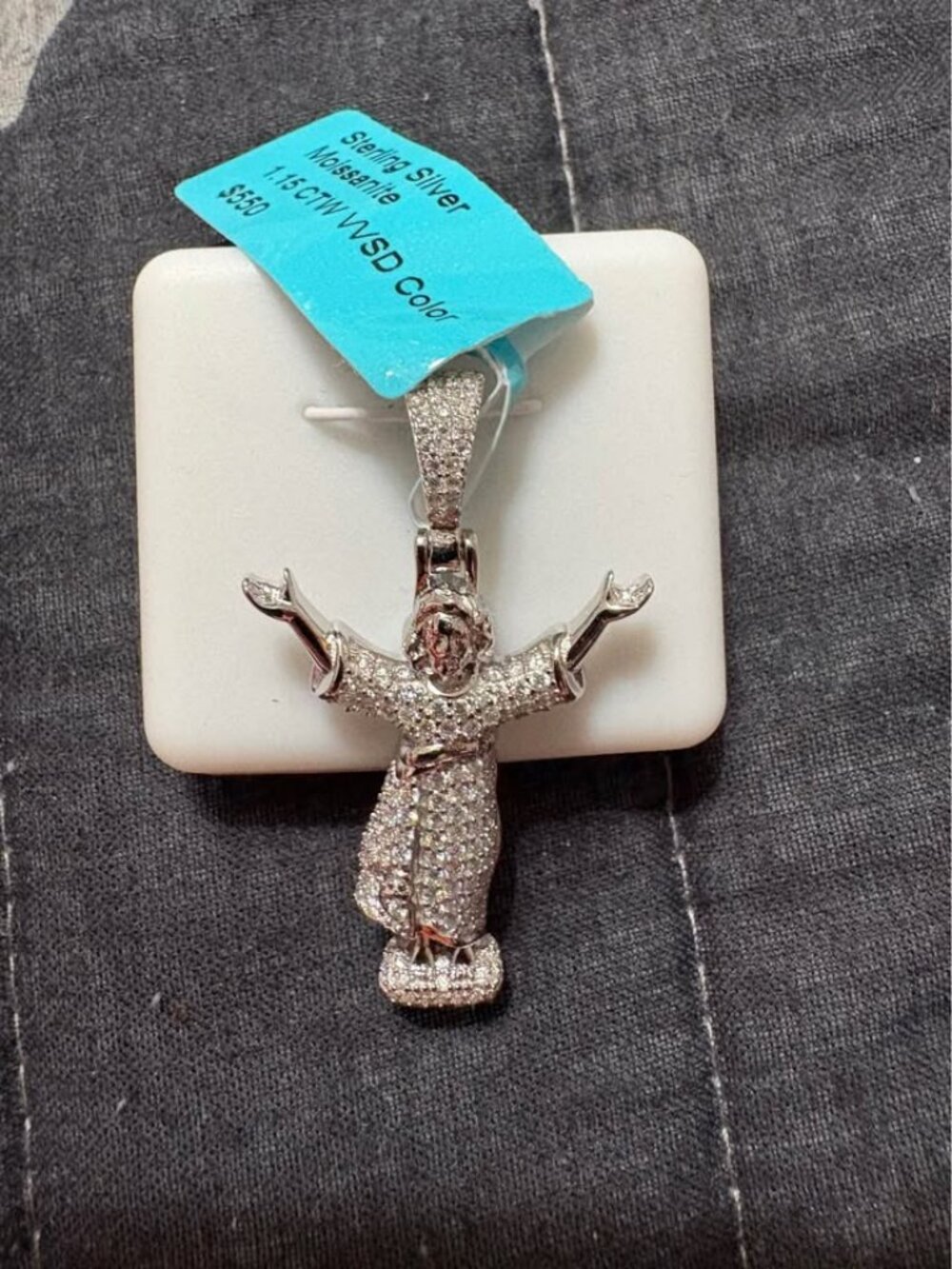 Sterling Silver Moissanite Jesus Pendant
